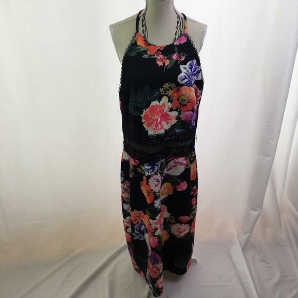 Premier Amour Floral Dress Black Red Yellow 14 - Picture 3 of 13